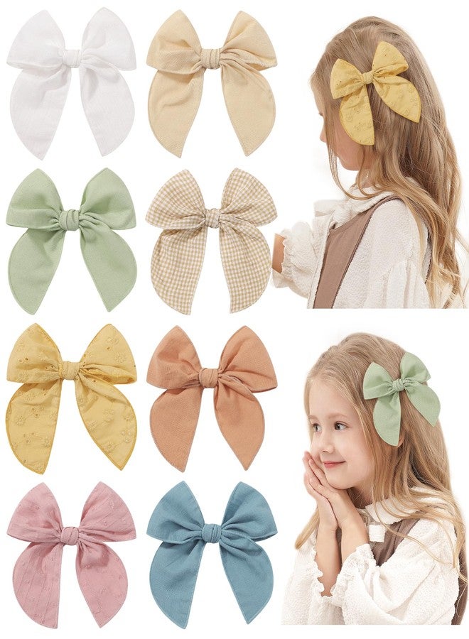 doboi 8PCS Baby Girls Hair Clips Fable Hair Bows Cotton Linen Bows for Girls Hair Accessories for Baby Toddlers Kids Child - Image 1